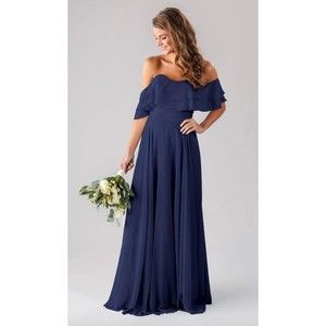 Kennedy Blue Allison Sweetheart Ruffle Top Maxi Bridesmaid Dress Size 4 EUC